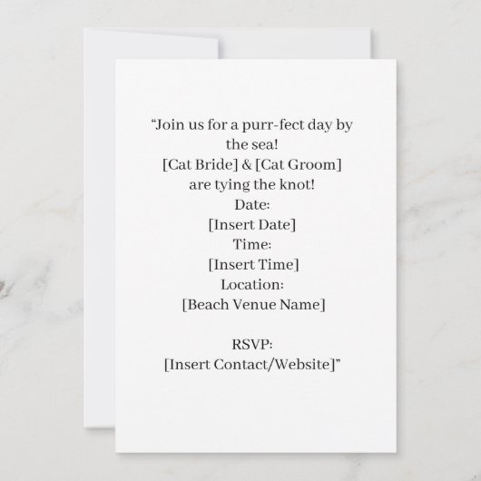 Cat Wedding Beach Wedding Thema Kaart (Achterkant)