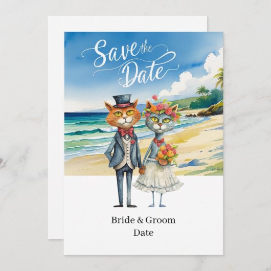 Cat Wedding Beach Wedding Thema Kaart (Voorkant / Achterkant)