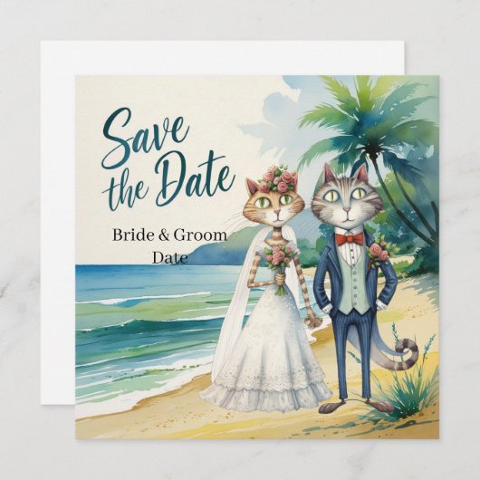 Cat Wedding Beach Wedding Thema Save The Date (Voorkant / Achterkant)