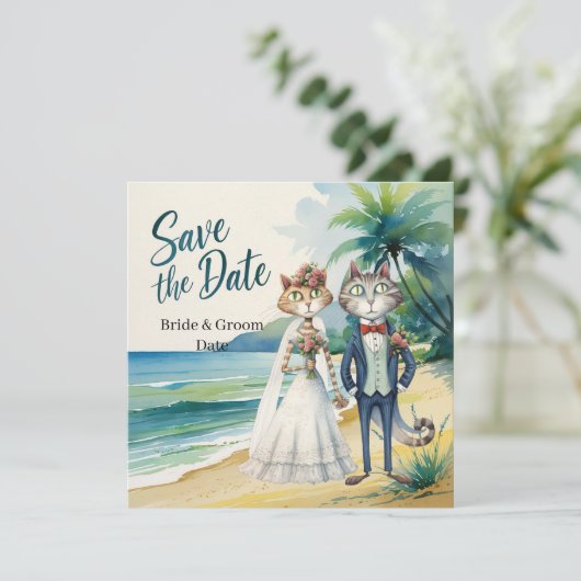 Cat Wedding Beach Wedding Thema Save The Date (Staand voorkant)