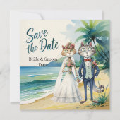 Cat Wedding Beach Wedding Thema Save The Date (Voorkant)