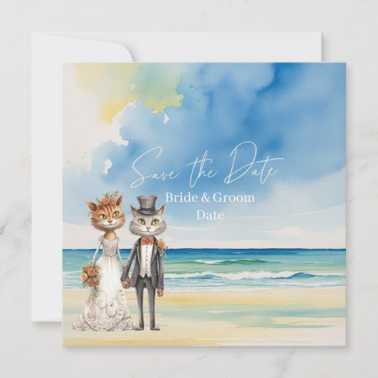 Cat Wedding Beach Wedding Thema Save The Date (Voorkant)