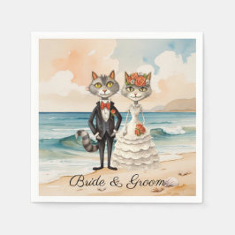 Cat Wedding met bruid en bruidegom Beach thema Servet