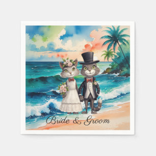 Cat Wedding met bruid en bruidegom Beach thema Servet
