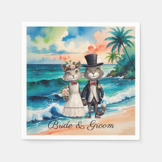 Cat Wedding met bruid en bruidegom Beach thema Servet (Voorkant)