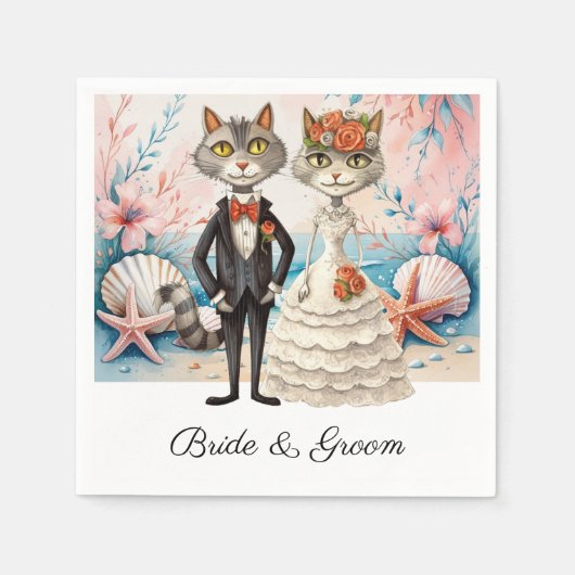 Cat Wedding met bruid en bruidegom Beach thema Servet (Voorkant)