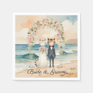 Cat Wedding met bruid en bruidegom Beach thema Servet