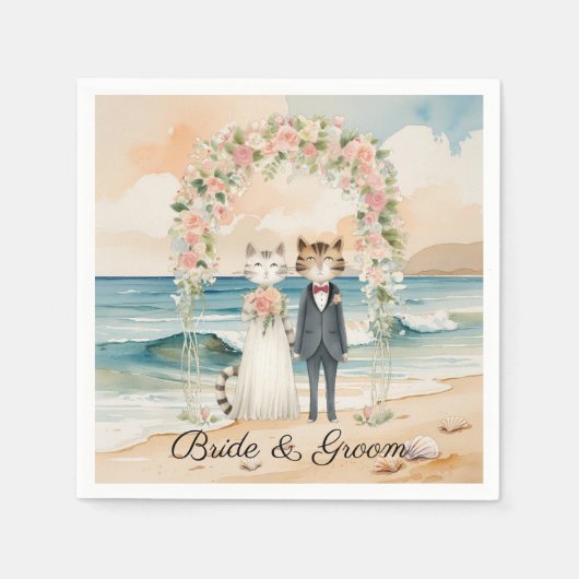 Cat Wedding met bruid en bruidegom Beach thema Servet (Voorkant)