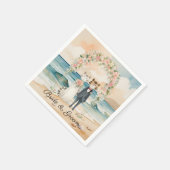 Cat Wedding met bruid en bruidegom Beach thema Servet (Hoek)