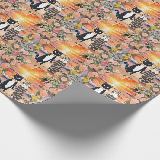 Cat Wedding met bruid en bruidegom strand thema Cadeaupapier (Hoek)