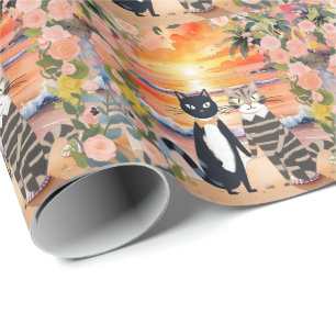 Cat Wedding met bruid en bruidegom strand thema Cadeaupapier