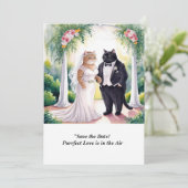 CAT WEDDING Save the Date uitnodiging (Staand voorkant)