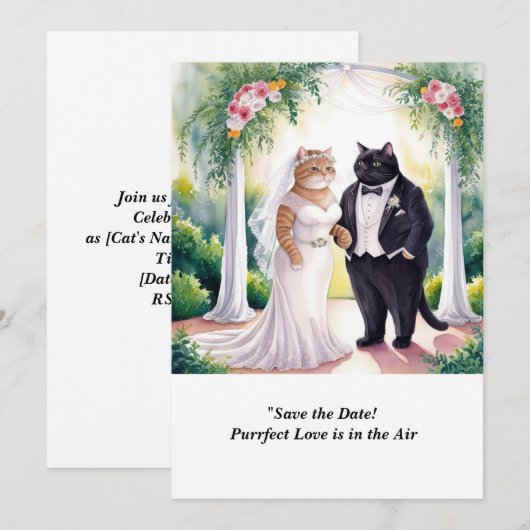 CAT WEDDING Save the Date uitnodiging (Voorkant / Achterkant)