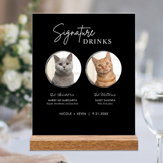 Cat Wedding Signature Drinken Cocktail Bar Black Acryl Bord