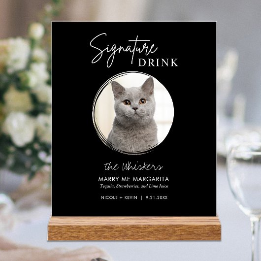 Cat Wedding Signature Drinken Cocktail Bar Black Acryl Bord