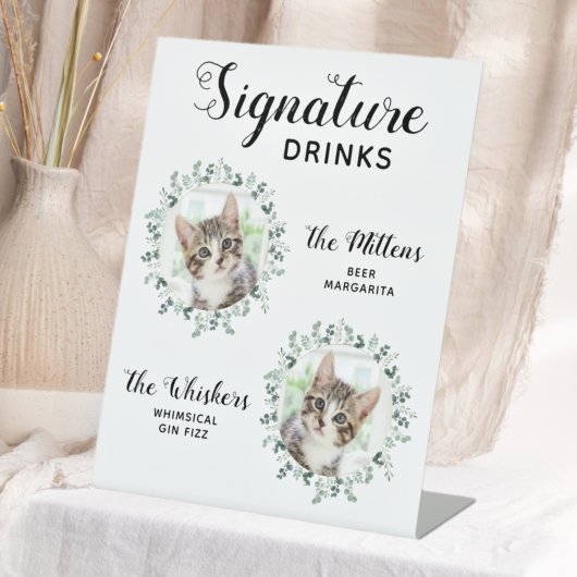 Cat Wedding Signature Drinks Custom 2 Pet Photo Reclamebord Met Voetstuk