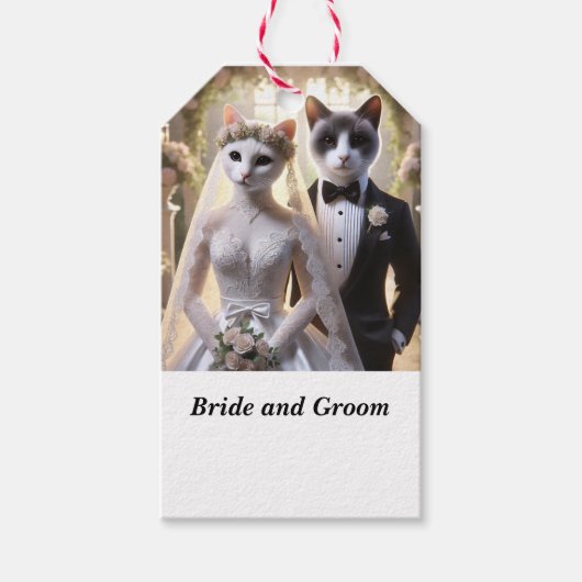 Cat Wedding thema met bruid en bruidegom Cadeaulabel (Voorkant)