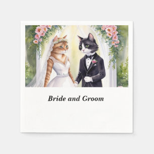 Cat Wedding thema met bruid en bruidegom Servet