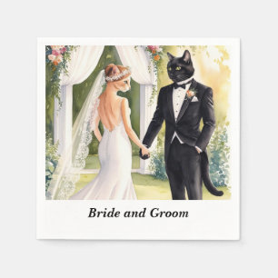 Cat Wedding thema met bruid en bruidegom Servet