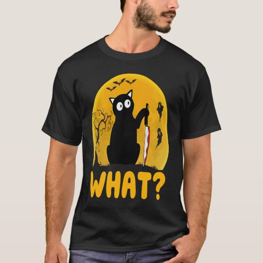 Cat What  Black Cat Murderous Cat With Knife Hallo T-shirt (Voorkant)