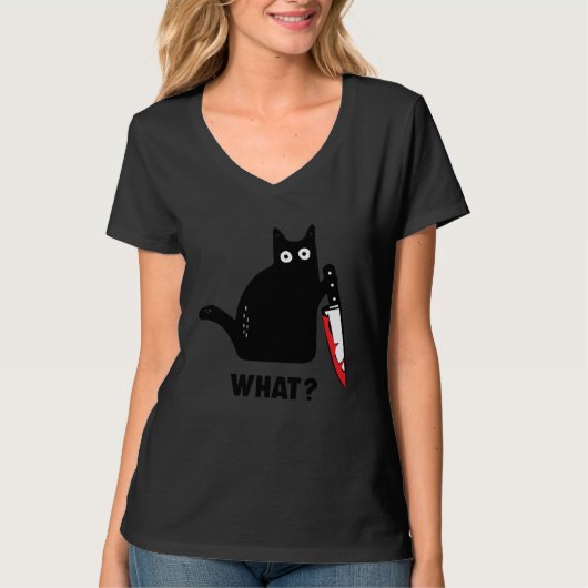 cat what Bloody knife witch blood splatter crazy c T-shirt (Voorkant)