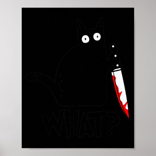 Cat What_ Funny Black Cat Murderous Cat With Knife Poster (Voorkant)