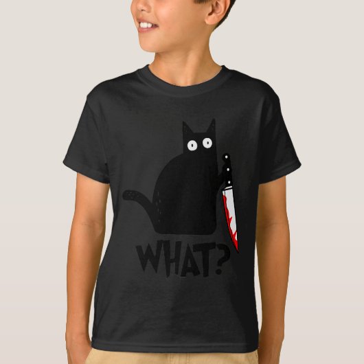 Cat What_ Funny Black Cat Murderous Cat With Knife T-shirt (Voorkant)