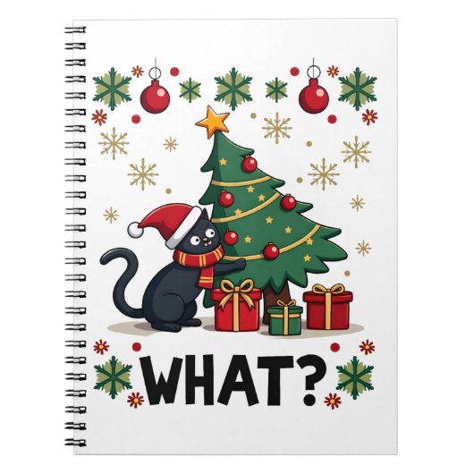 Cat What Funny Black Cat Pushing Christmas Tree Ug Notitieboek (Voorkant)