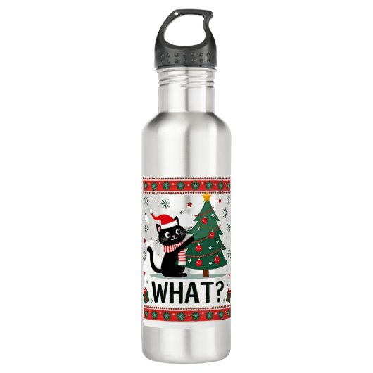 Cat What Funny Black Cat Pushing Christmas Tree Ug Waterfles (Voorkant)