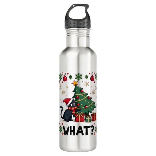 Cat What Funny Black Cat Pushing Christmas Tree Ug Waterfles (Voorkant)