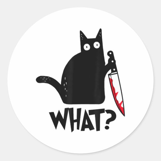 Cat What_ Funny Black Cat  Ronde Sticker (Voorkant)