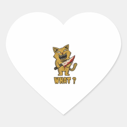 Cat what _ Grappige griezelige kat met mes Hart Sticker (Voorkant)