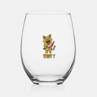 Cat what _ Grappige griezelige kat met mes Wijnglas Zonder Voet