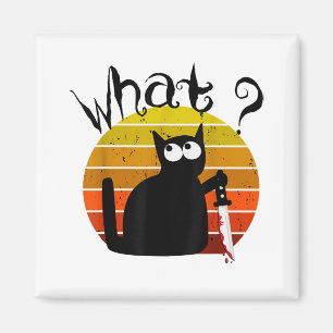 Cat What Halloween Moorddadige Zwarte Kat Wit Magneet