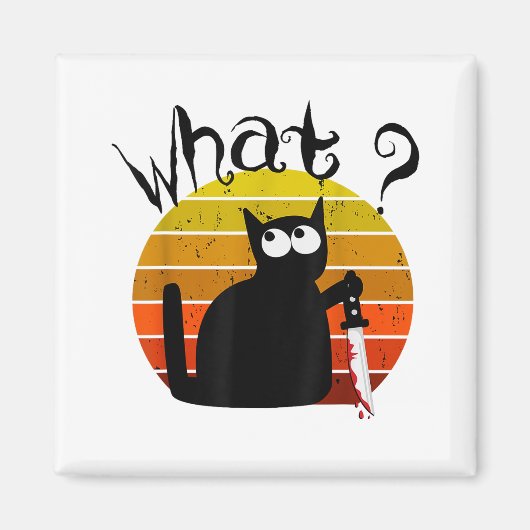 Cat What Halloween Moorddadige Zwarte Kat Wit Magneet (Voorkant)