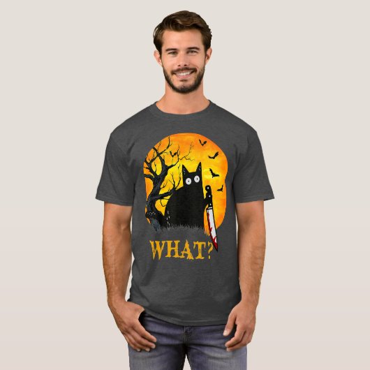 Cat What Murderous Black Cat With Knife Costume T-shirt (Voorkant volledig)