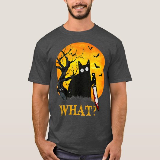 Cat What Murderous Black Cat With Knife Costume T-shirt (Voorkant)