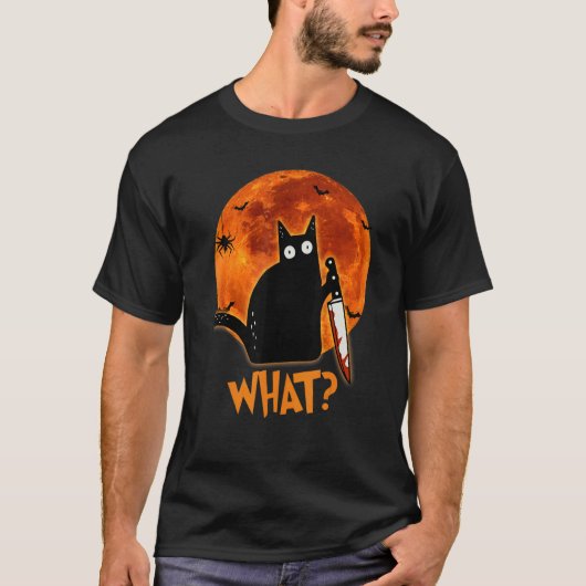 Cat What Murderous Black Cat With Knife Halloween  T-shirt (Voorkant)