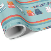 Cat Whimsical Schattige patroon Cadeaupapier (Rol Hoek)