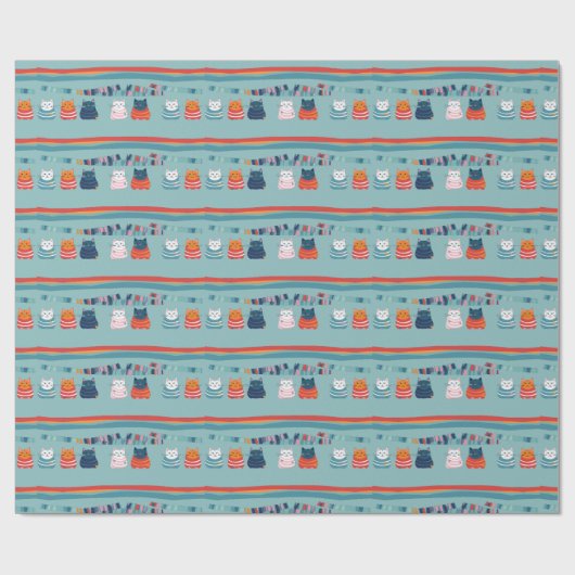 Cat Whimsical Schattige patroon Cadeaupapier (Vlak)