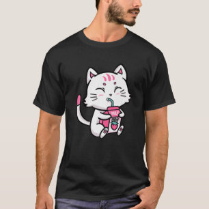 Cat White Kitten Drink aardbeienmelk — Ma T-shirt