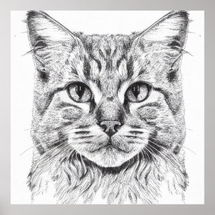 Cat Wild Natuur Dier Illustratie Art Tekening Poster