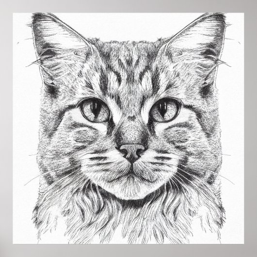 Cat Wild Natuur Dier Illustratie Art Tekening Poster (Voorkant)