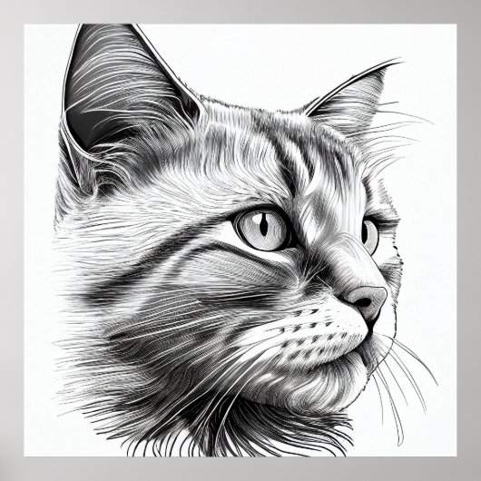 Cat Wild Natuur Dier Illustratie Art Tekening Poster (Voorkant)