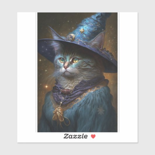 Cat Witch Fantasy Art Sticker (Vel)