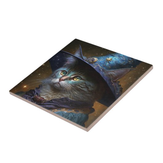Cat Witch Fantasy Art Tegeltje (Zijkant)