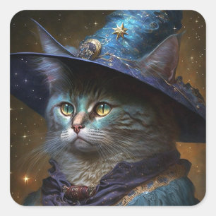 Cat Witch Fantasy Art Vierkante Sticker