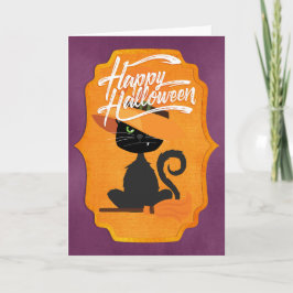 Cat Witch Happy Halloween Kaart