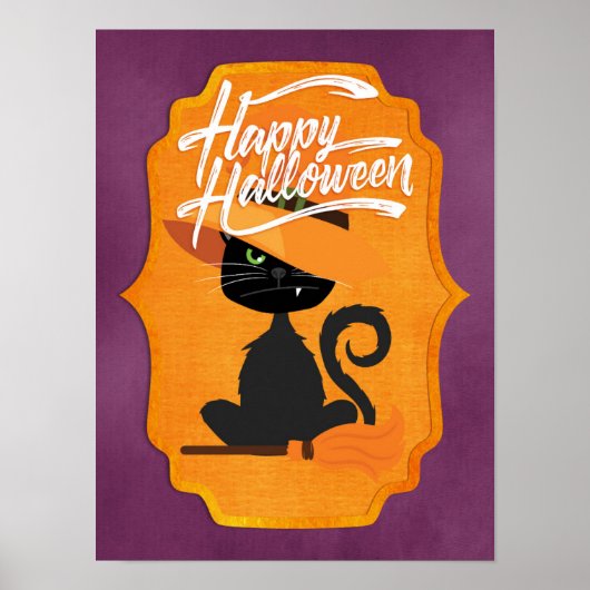 Cat Witch Happy Halloween Poster (Voorkant)