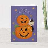 Cat Witch Jack O Lantern Cut Kinder Halloween Notitiekaartje (Voorkant)